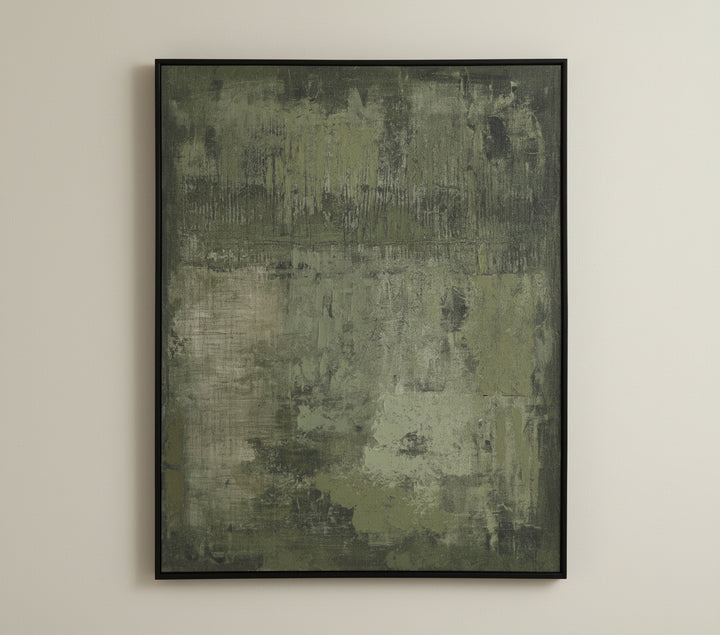 Textured green rug with a black frame on a white background, featuring the brand 'Vanik Living'.
