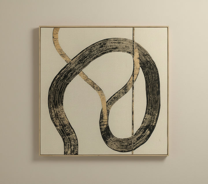 Decorative wall art with abstract design and 'Vanik Living' branding on a beige background