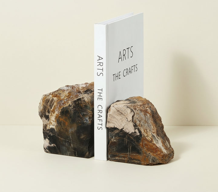 Bookend with natural stone design on a white background, featuring the brand 'vanik living'.